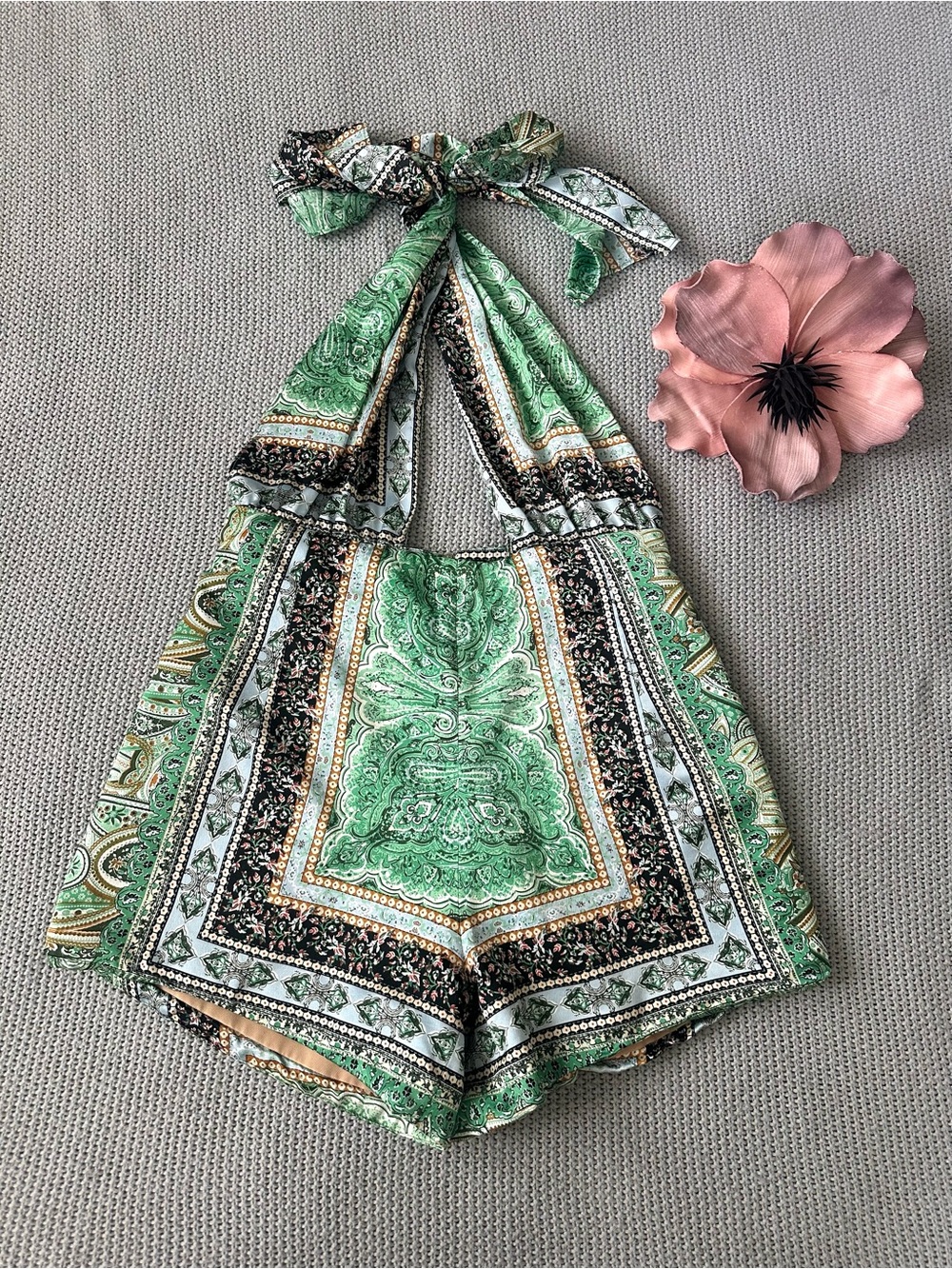 Bronx and Banco Bedouin Romper Green Paisley Print Halter Playsuit X-Large